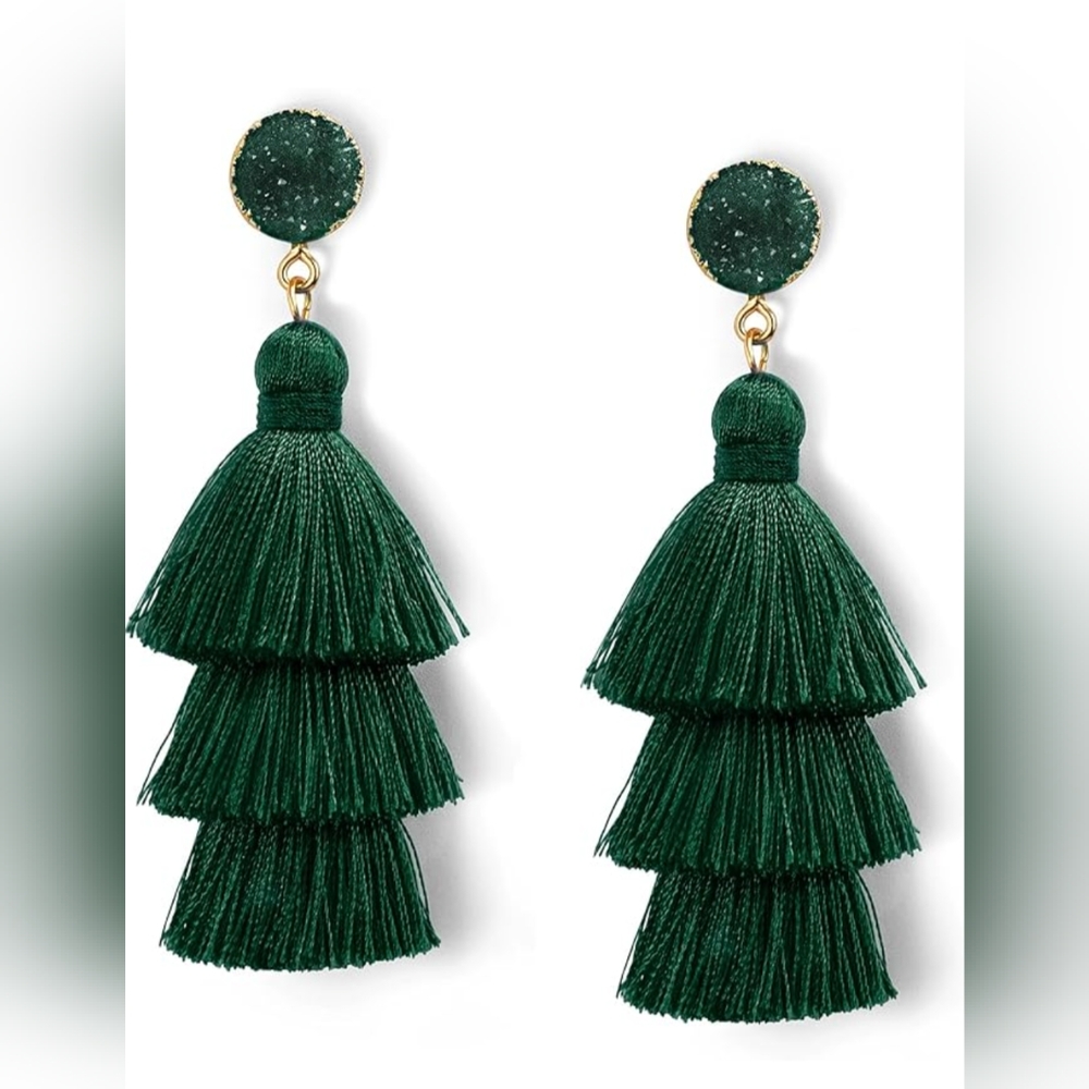 Deep Green Tassel Earrings